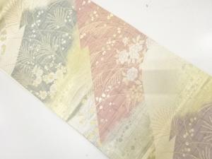 秋草に流水・箔散らし模様織り出し　袋帯